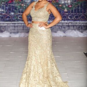 Sherri Hill Gold Two Piece Gown